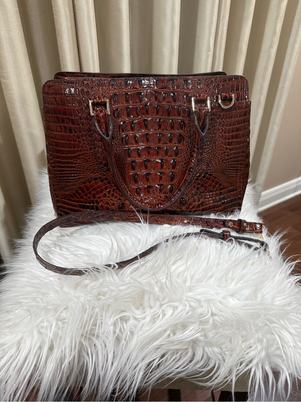 Brahmin Used Small Pecan with Removable Strap
